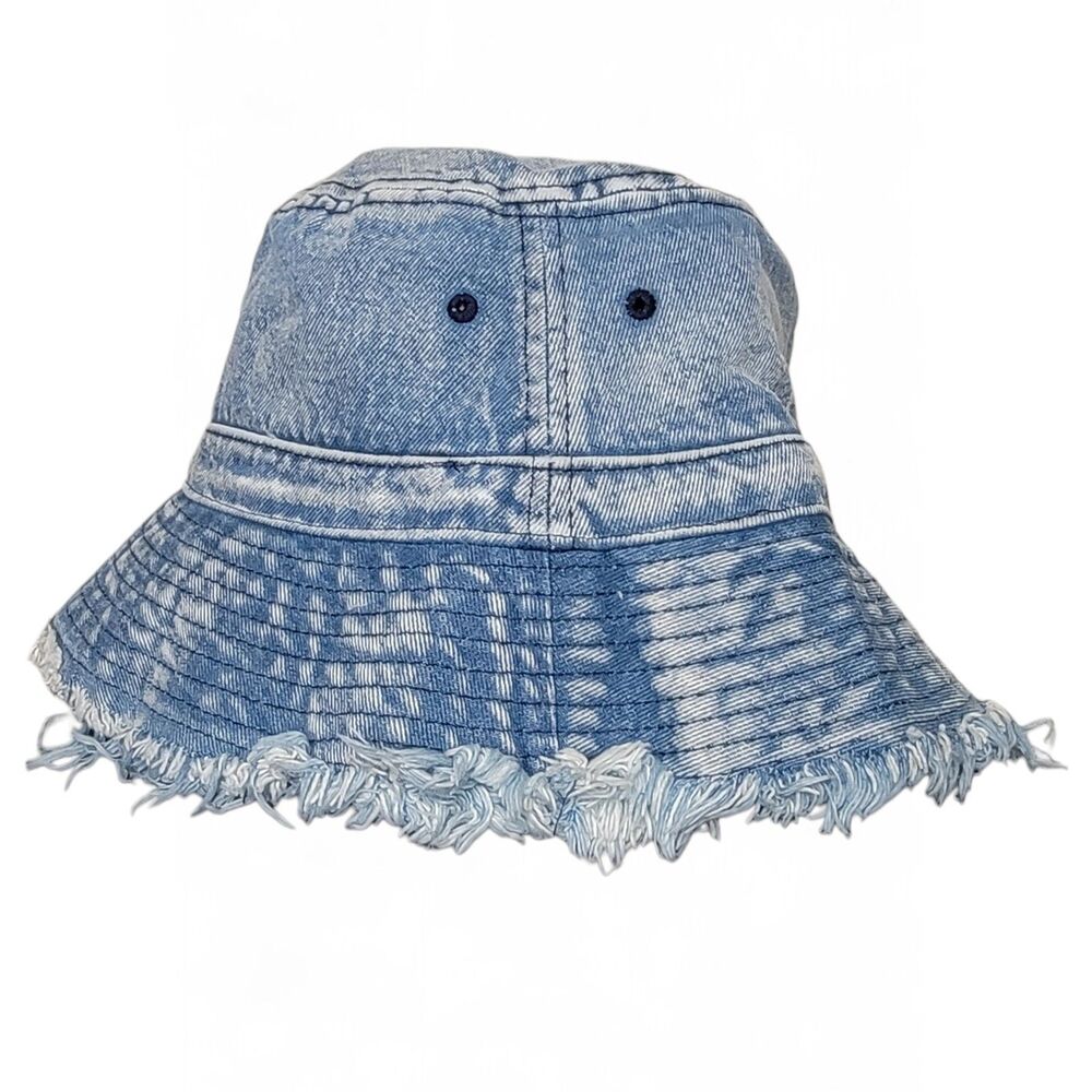 Denim Bucket Hat Unisex Cap Frayed Distressed Jean Acid Wash Y2K Skater Casual